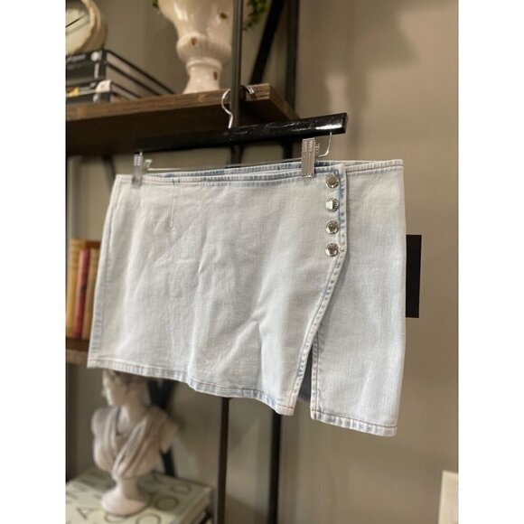 Retrofete Kayden Denim Side Button Mini Skirt Vivid Blue Womens 29 - Picture 9 of 15